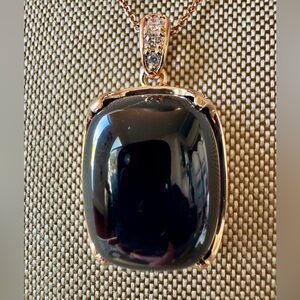 Milor Elegant Black Gemstone With Gold Over Bronze N CZ Pendant